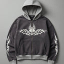 Cropped Tribal Skull Zip Hoodie