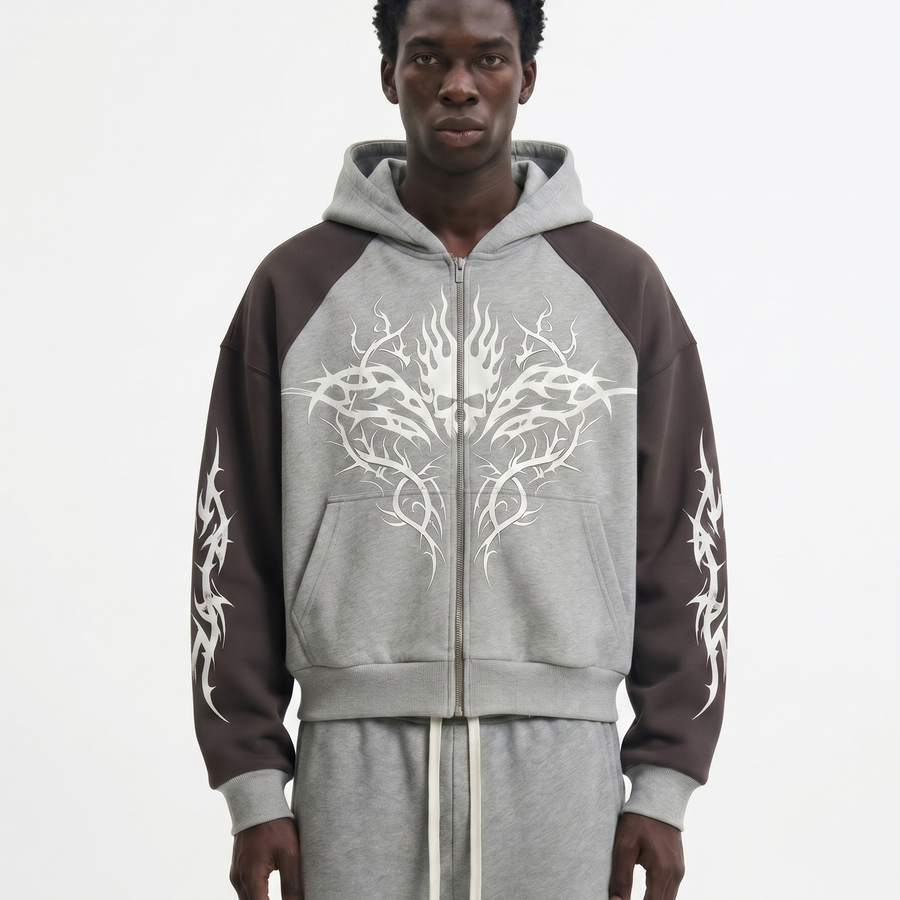 Raglan Tribal Zip Hoodie