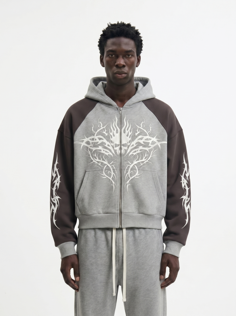 Raglan Tribal Zip Hoodie